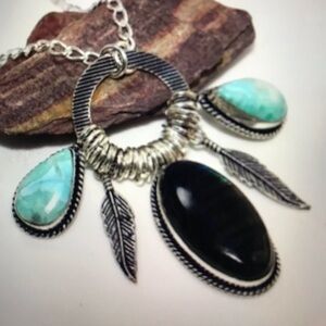 Labradorite Larimar Stamped 925 Sterling Silver Necklace